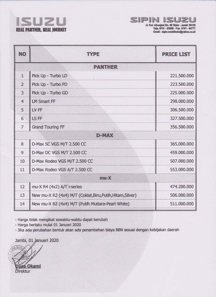 Dafter harga Isuzu D-Max, MU-Max dan Isuzu Panther